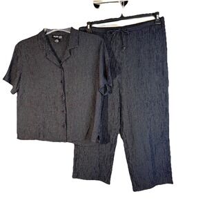 Style & Co Pants Set Crinkle Style Pockets size 12P black / white square print